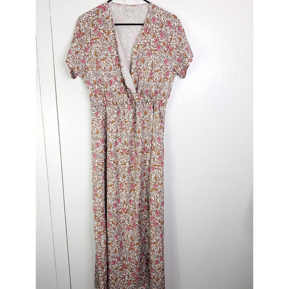 Dresses & Skirts - Womens Dress Large Fixed Wrap Blooms Florals Cottagecore Stretchy Full Length